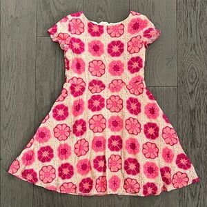 Charabia girls dress pink floral short sleeve twirly skirt sz 6 crochet print